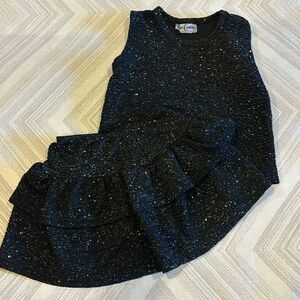 Dori Creations Girls Black with Sparkle Tank Top with Skirt Matching Set - 8/10